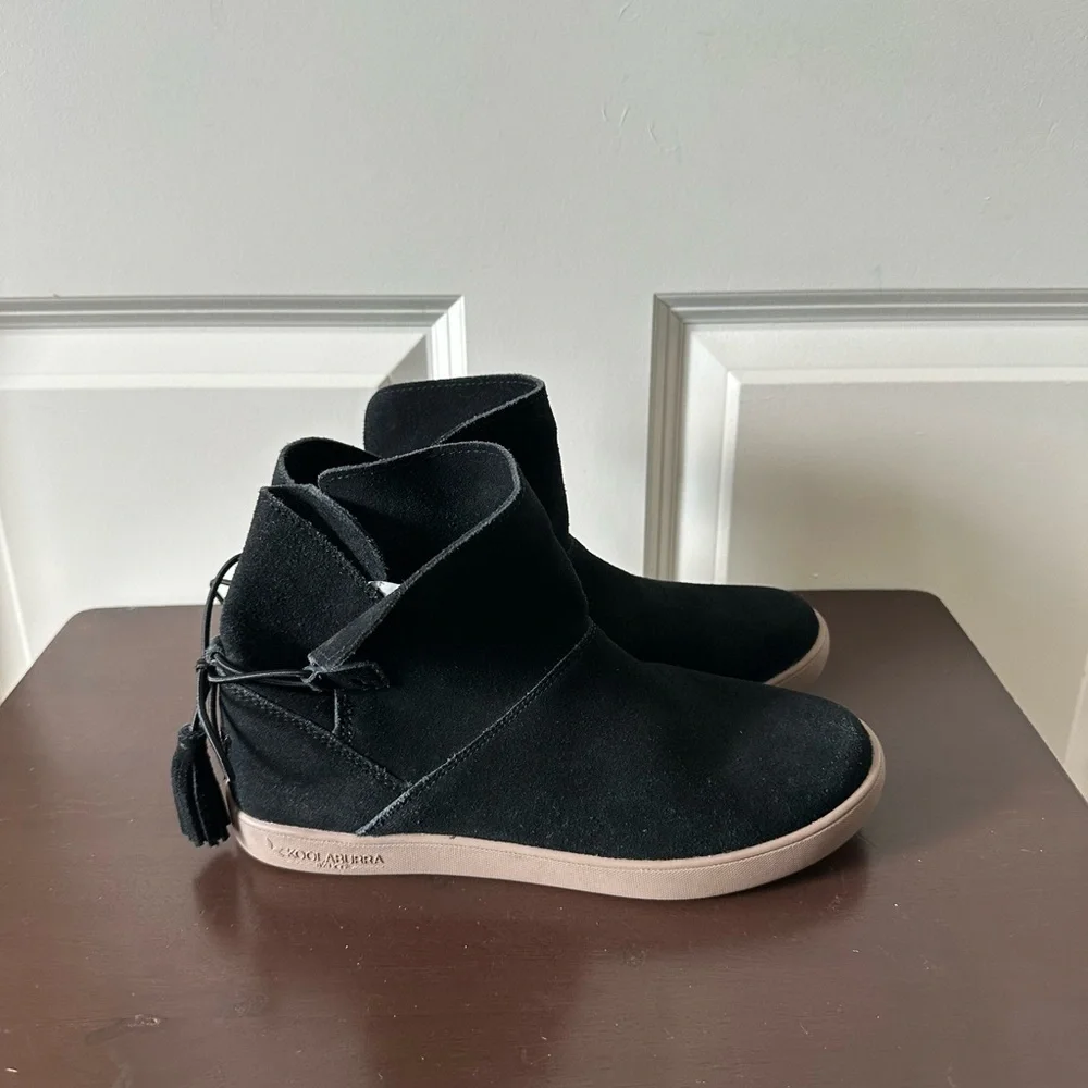 UGG Koolaburra Skyller Suede Tassel Ankle Boots Black Women's Size US 7 - Picture 1 of 10
